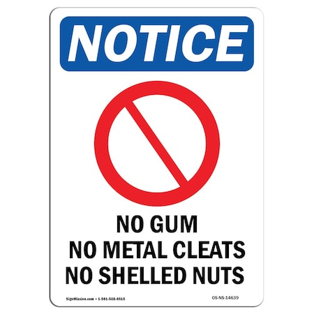 Signmission Safety Sign, OSHA Notice, 14" Height, No Gum No Metal Cleats Sign With Symbol, Portrait OS-NS-D-1014-V-14639